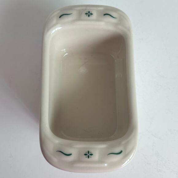 Longaberger Woven Traditions Cream and Green Trim Small Loaf Pan 4” - Picture 3 of 5